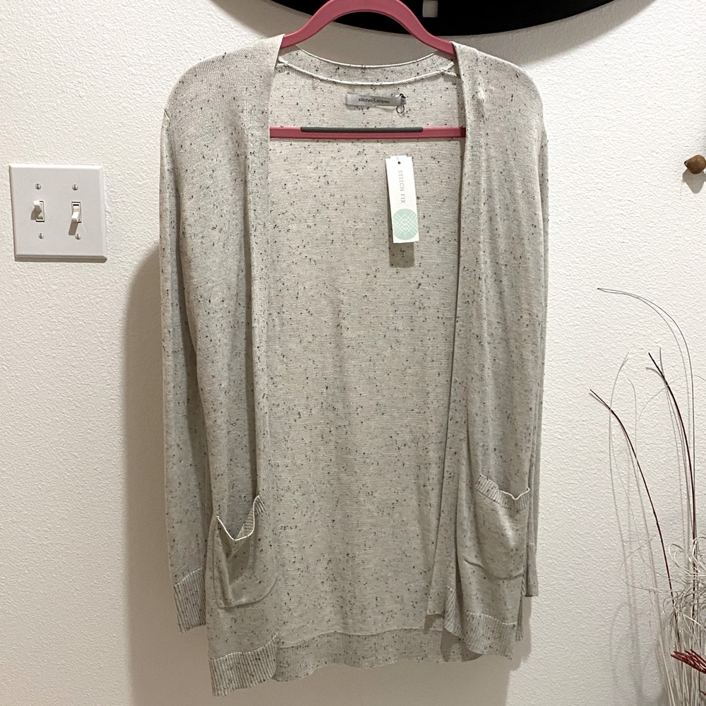 Stitches&Stripes Ladies Speckled Lightweight Cardigan - Light Gray - Small